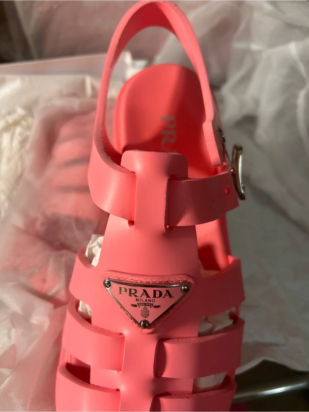 Prada Coral Pink Jelly Platform Fisherman Sandals